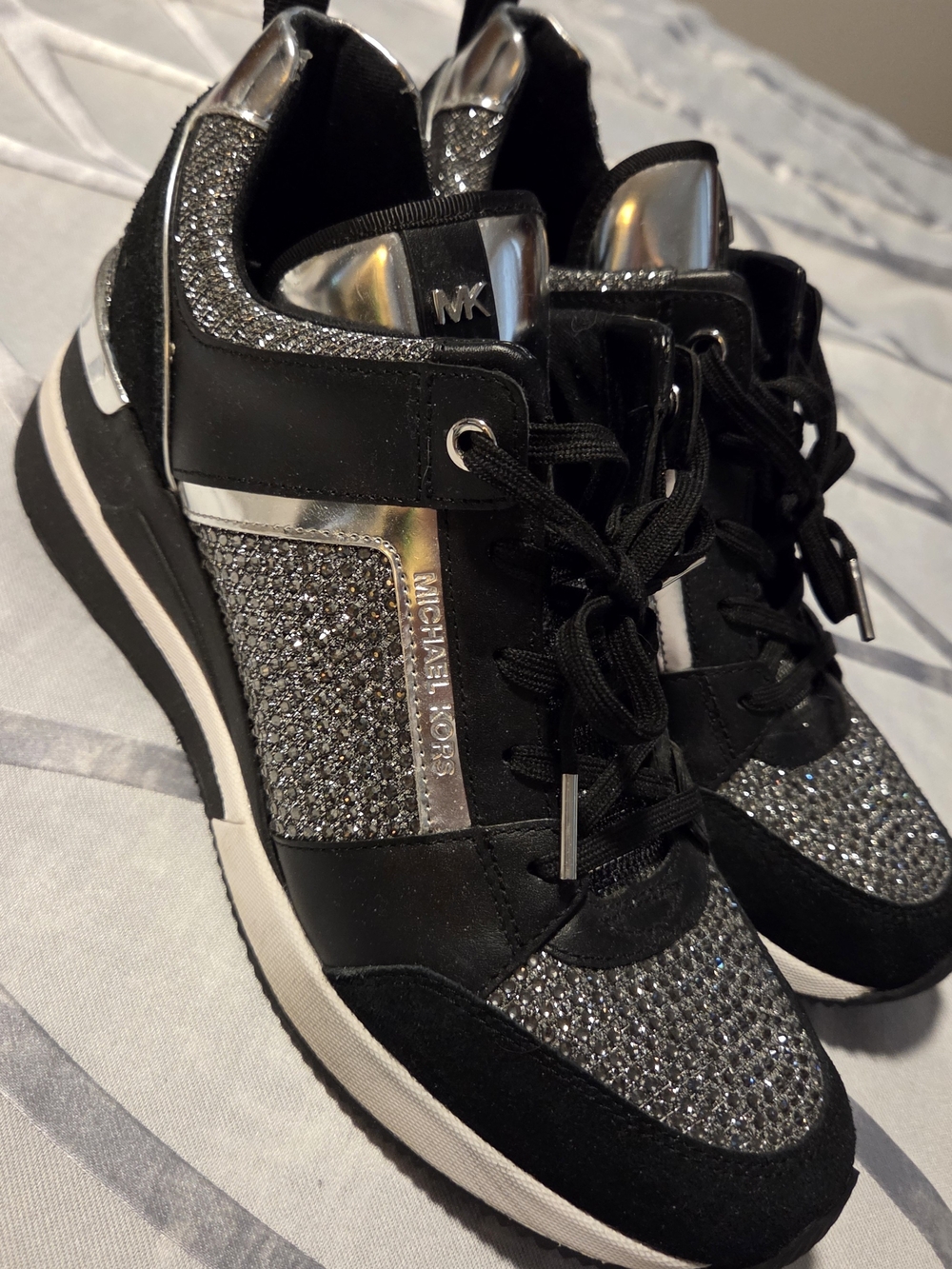 Michael Kors Black & Silver Crystal Lace-Up Sneakers